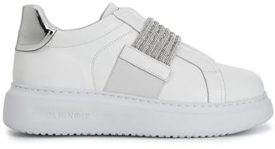 CAFèNOIR - Sneakers in Pelle con Fascia Strass, da Donna, Colore Bianco, Taglia 35