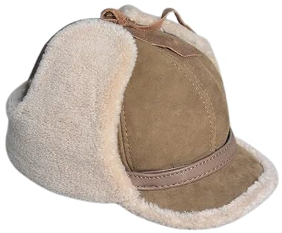 bomhys Russische Mütze Winter-Ledermütze Für Herren, Fell, Warm, Dick, Ohrenklappen, Bombermütze, Herren-Baseballmütze, Russische Mütze, Beige Gelb, 59 cm