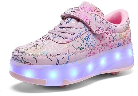 HUSKSWARE Rollschuhe Schuhe Jungen Mädchen Mit 4 Rollen Skateboardschuhe, verstellbar Jugend Schuhe mit Rollen, Schwarz Weiß 28-40 EU