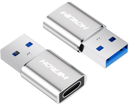 HOWJIM Adattatore da USB a USB C 2 Pezzi,Ricarica Rapida PD27W/66W QC100W Trasferimento Dati 5Gbps,Adattatore da Type C Femmina a USB3.0 Maschio per M-acBook Phone 17/16/15 Pad G-alaxy X-peria Argento