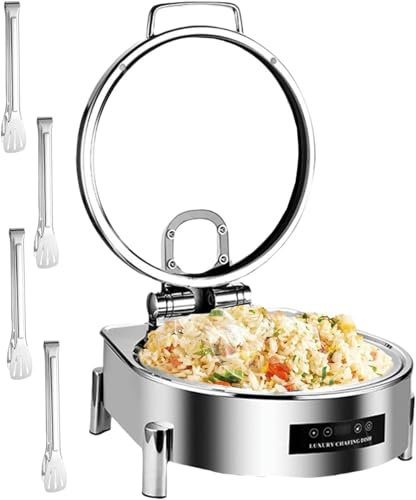 JKJZSALJ Scaldavivande Commerciale da 6 Litri,Riscaldatore Elettrico per Tavolo da Pranzo A Vapore,Riscaldamento A 360°,300 W-800 W,Display della Temperatura in Tempo Reale,C,Round