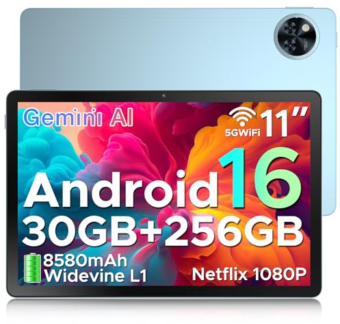 DOOGEE U11 Pro Tablette Android 16, Tablette 11 Pouces, Gemini AI 30GB RAM+256GB ROM/TF 2TB, Batterie 8580mAh, Octa-Core T7200 90Hz,13MP Caméra, Tablette Tactile 1080P/5G WiFi/OTG/Face ID