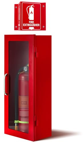 Zonon Fire Extinguisher Cabinet Wall & Surface Mount and Fire Extinguisher Projecting Sign with Arrow Steel Industrial Architectural Wall Box Case for 10 lb Dry Chemical Extinguishers(Red)