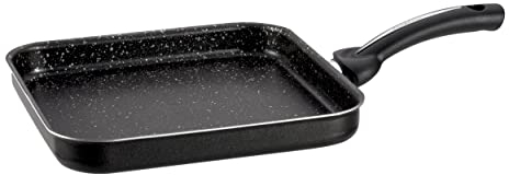 Pensofal, Bistecchiera, Serie BioStone®, Padella griglia, Alluminio con rivestimento antiaderente, 28x28 cm, Quadrata, Manico in bakelite, Adatta All'Induzione, Effetto Pietra, Nero