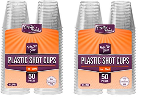 Crystal Touch 1oz Shot Glasses - 100 Plastic Shot Glasses Disposable, Durable Plastic Shot Glass - Crystal Clear Shot Glass, Dessert Cups - Cool Birthday, Wedding, Anniversary Party Tasting Cups