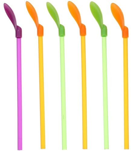 DOITOOL Detachable Spoon Straw 9.3 Inch Reusable Plastic Straw Spoon Combo for Smoothies Coffee Tea Party Kitchen Gadget