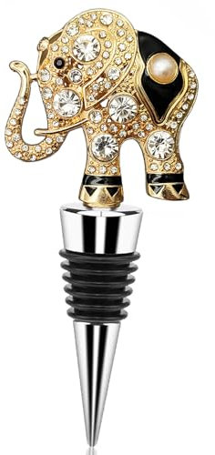 Wine Bottle Stopper Airtight Seal-Decorative Crystal Polygonal Gem Pearls Elephant Animal Gold Bottle Topper for Wine &Beverage Plug