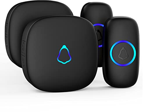 SECRUI Wireless Doorbell with 2 Receivers 2 Push Buttons, Easy installation, Adjustable Volume, 58 Chimes, Colorful LED, 1000Ft Range, M520+F55, Black