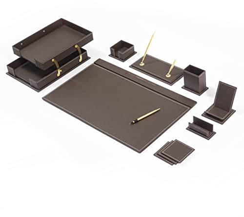 MOOGCO Bonded Set Lyx Läder Skrivbordsdyna & Skrivbord Organisation Essentials Skrivbordsorganisatör Läder Skrivbordsorganisatör (Brun)