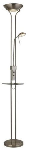 Licht-Erlebnisse Stehlampe LED dimmbar 177 cm Ablage mit USB-Ladefunktion Lesearm Nickel matt Klar 3000 K 1335 lm warmweiß Glas Metall Modern Deckenfluter Wohnzimmer Stehleuchte