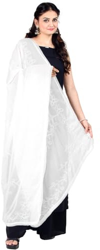 Chandrakala Chiffon Dupatta for Women, Shawl Scarf Wrap Chunni (D180), White-285, One Size