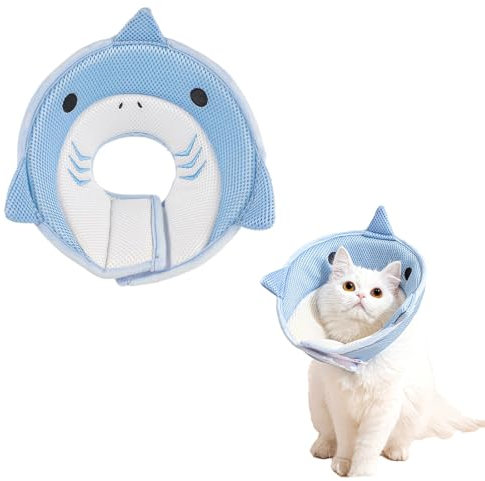 Moguri 1 Stück Haustier-Halskrause, weiche aufblasbare Katzenkragen, geeignet für Katzen und kleine Hunde (2-5.5 lbs), ideal für Tierarztbesuche und postoperative Erholung, Blau, Größe S