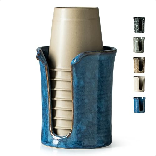 YHOJOY Portabicchieri da bagno, dispenser di tazze da bagno in ceramica, 85 g, piccolo dispenser per collutorio, porta bicchieri di carta usa e getta per bagno, bar, design moderno in gres, blu