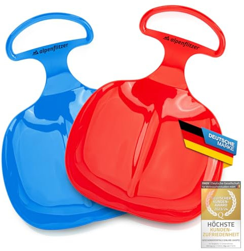Alpenflitzer® 2 Stück Popo-Rutscher Bob; Schlitten mit Griff; Kinder Po-Rutscher Rodel Schneerutscher Bob Schneeflitzer zum Rodeln & Schlittenfahren 2er Set blau & rot