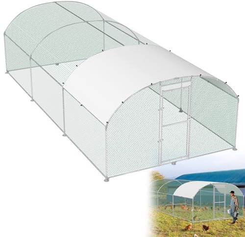 HENGMEI Hühnerstall 300x600x200cm Freilaufgehege Käfige Kleintierstall Verzinkter Stahl Hühnerkäfig Geflügelstall Voliere mit PE Dach Außen Freigehege mit Schloss Geflügelstall, Kuppeldach