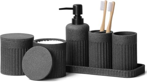 INIUNIK Bathroom Accessory Set, 6 Pieces, Dark Grey