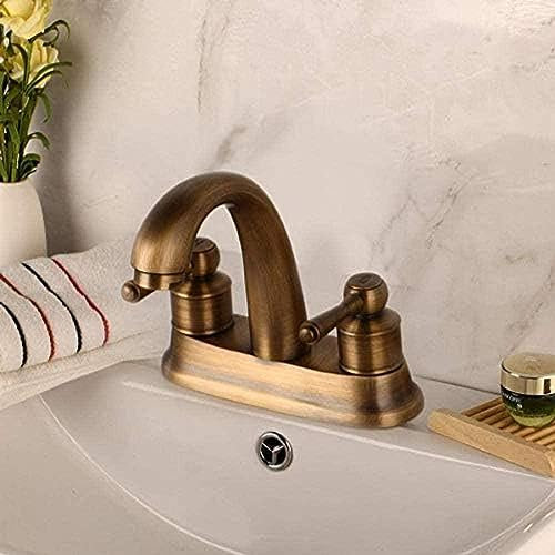 Grifo de baño de doble mango de latón antiguo con boquilla para lavabo, mezclador de tocador, fácil de instalar