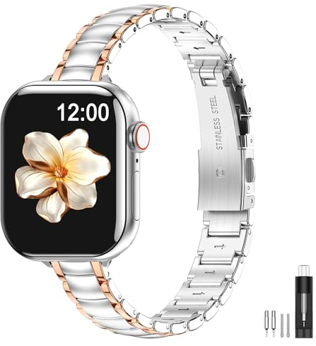 Original design tunt metallarmband för damer kompatibelt med Apple Watch rem 38/40/41/42/44/45/46/49 mm, elegant armband för iWatch serie 11 10 9 8 7 6 5 4 3 2 1 Ultra SE