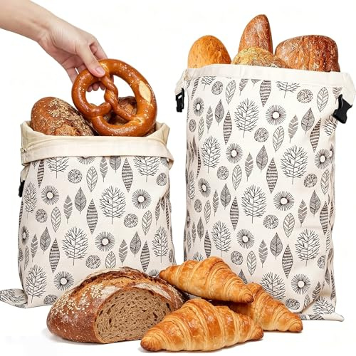 2 Pcs 43cm×33cm Beeswax Bread Bag, Bread Bags for Homemade Bread, Reusable with Zipper Airtight Freshness Keeper for Keeping Toaster Loaf Sandwich Fruits Vegetables Fresh