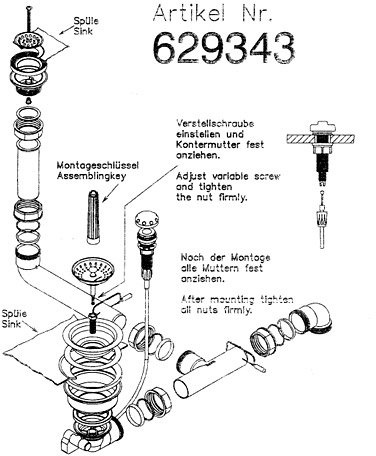 Ab- und Überlaufgarnitur für die Schock X-Tra R-125 und Classic R-100 Spüle / inkl. Bowdenzug / Spülenzubehör / Ablaufgarnitur