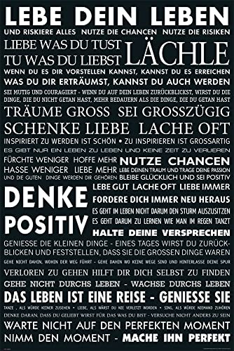 empireposter Motivational - Lebe Dein Leben - schwarz Zitate Sprüche Motivations Poster, Druck, Poster - Grösse cm + 2 St Posterleisten Kunststoff 62 cm transparent