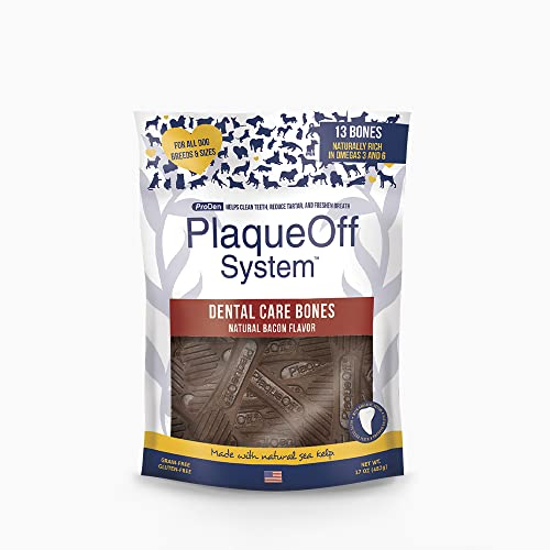 ProDen PlaqueOff 13 Dental Bones for Medium & Large Dogs, Tartar, Plaque & Bad Breath Remover, Improves Overall Oral Health Flavour (Bacon)