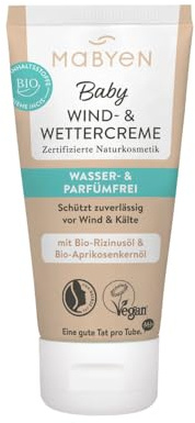 MABYEN Crema contra el viento y la intemperie, 50 ml, crema para bebé, cuerpo y cara, cosmética natural certificada – Natrue, vegano, sin perfume, sin agua, neutral, respetuoso con el medio ambiente,