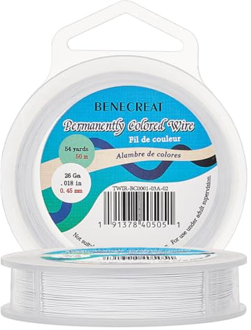 BENECREAT 50 m 0,45 mm, 7-strängad, vit nylonbelagd hantverk, smycken, pärltråd, tigersvans pärltråd för halsband, armband, ring