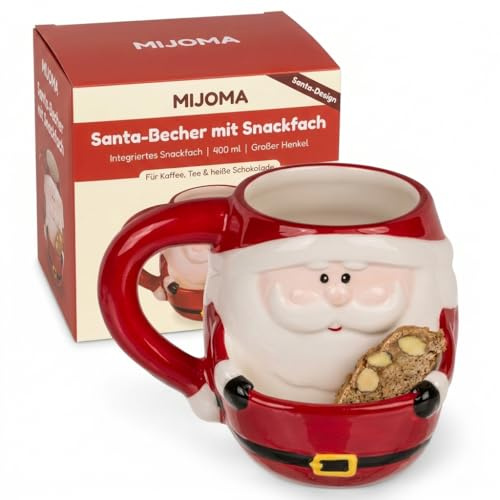 MIJOMA Tazza con manico con scomparto per biscotti – Divertente tazza in dolomite, 400 ml, originale tazza da caffè con scomparto per snack, divertente pensierino per gli amanti dei biscotti e del tè