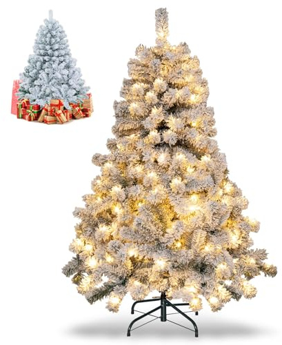 Multigot Pre-lit Christmas Tree with LED Lights, 4.5FT/6FT Artificial Xmas Tree with Metal Base, Decorative Festival Trees for Home Holiday Party(4.5FT/1.37M)