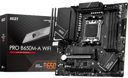 MSI PRO B650M-A WiFi ProSeries Motherboard (AMD Ryzen 9000/8000/7000 Series Processors, AM5, DDR5, PCIe 4.0, M.2, SATA 6Gb/s, USB 3.2 Gen 2, HDMI/DP, Wi-Fi 6E, Bluetooth 5.3, 2.5Gbps LAN, mATX)
