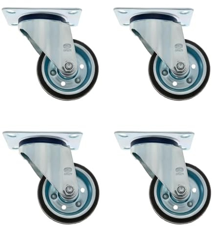 Amig - Pack de 4 Ruedas para Muebles - Ø 100 mm - Carga Máxima por rueda 90 kg - Pletina de Acero - Fabricada con Goma - Sin Freno - Ideales para Mover Equipos Industriales y Muebles Pesados