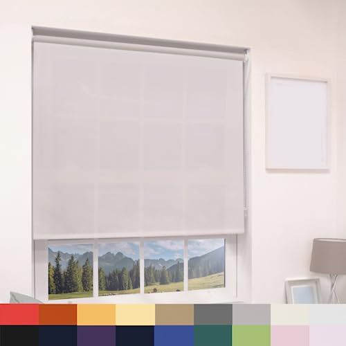Deluxe Daylight Roller Blinds Light Filtering Premium Fabric Easy Fit Metal Brackets Bedroom Living Room Office Child Safe 160cm Length Trimmable Beige 090cm