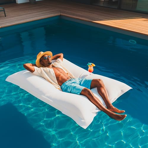 LIVEDECO – Enorm XXL sittsäck, avtagbart överdrag, flytande för pool, vit pool BiG52