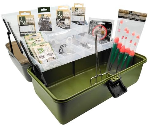 Zite Fishing Angelkoffer-Set mit viel Zubehör | Angelhaken, Posen, Bleie, Wirbel uvm. | Grundausstattung für Angler | Angelkiste 3-Ladig Befüllt, Angelzubehör Set, Angelbox, Angler Zubehör Angelsachen