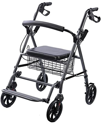 Standard Walkers Lauflernhilfe für ältere Menschen Klappbare Feststellbare Bremsen Rollator Walker mit Sitz und Rückenlehne & Korb & Fußpedal für Behinderte Erwachsene Senioren