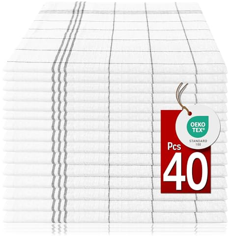 Pataya Geschirrtücher Baumwolle%100 Coton 40er Set - Schwarz | Oeko-TEX Zertifiziert - Extrem Saugstark - Küchentücher - Küchentextiliensets - Trockentücher - Waschbar bis 90 C