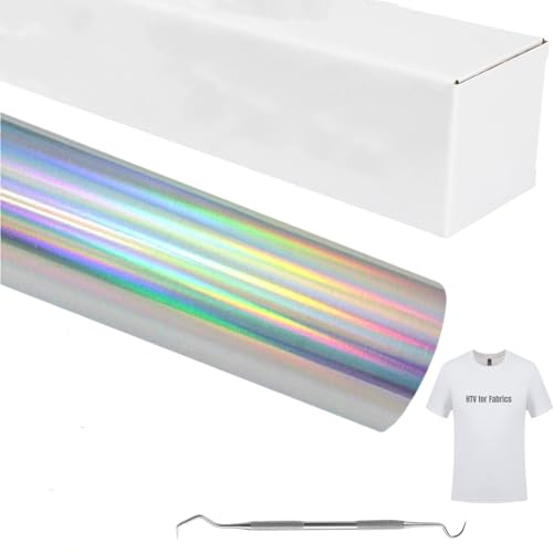 EURXLQ Plotterfolie textil, 30,5 × 365 cm, holografiskt silver, värmeöverföring, vinyl, överföringsfolie, plotter, flexfolie för textilier, överföringsfolie för gör-det-själv t-shirt, andra tyger