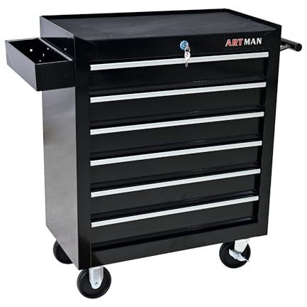 Campfun Rolling Tool Box, 6-Drawer Metal Tool Cart with Drawer Liner & Hanging Box, Storage Organizer Trolley Lockable, Multifunctional Mechanic for Home Garage Warehouse Workshop Repair Shop, Black