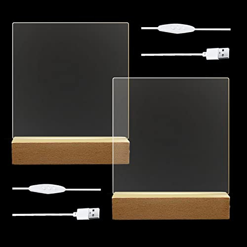2 basi in legno per esposizione di luci a LED con piastra acrilica, luminosità regolabile in 7 colori, base rettangolare illuminata in legno per acrilico cristallo piatto resina arte