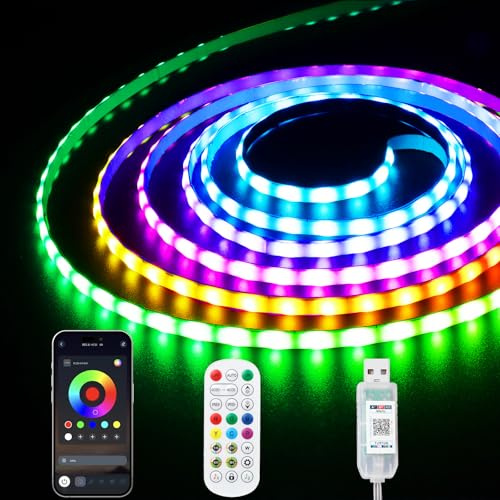 iNextStation 2M Striscia LED RGB Smart IC, 5V USB Strisce LED Dimmerabile | Tagliabili Adesive Luci Luminosa con Music Sincronizzazione APP Controllo Funzione Timer per Gaming Room TV Vetrine Decorare