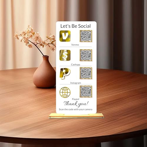 Pahdecor Customized Small Business Payment Plaque - 6 X 15 Inch Acrylic Qr Code Sign, Social Media Cash App Vemo Sign, Wifi Qr Code Signage, Scannable Qr Code Sign Suitable For Beauty Salons