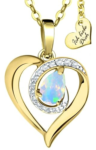 Limana Herzkette echter Edelstein Silber 925 Gold vergoldet Halskette Damen Kette mit Herz Anhänger Schmuck Liebe Geschenk für Frauen Freundin Hochzeitstag Jahrestag Goldkette
