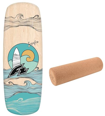F2 Set Balance Board Pill 86x30cm mit Korkrolle - Gleichgewichts Trainer für Kinder und Erwachsene, Surf Balance Board Zubehör für Yoga, Faszien, Koordination & Fitnesstraining