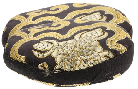 SWOOMEY Black Cotton Cloth Singing Bowl Pad Lightweight round Decorative Mat with Traditional Pattern Design for Singing Bowls Suitable for Home Decoration and Buddhist Temple Furnishing
