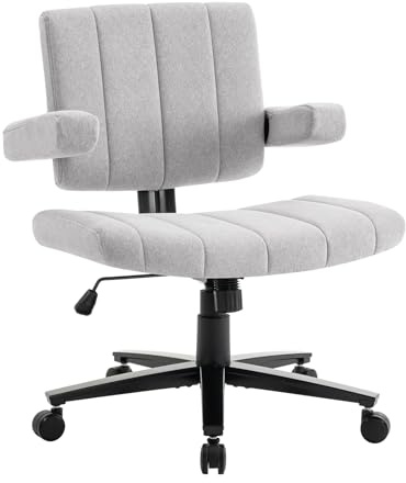 Vigosit Criss Cross Chair mit Rädern, verstellbarebreite Armlehne Criss Cross Chair, Anti-Grip-StoffKomfort Kissen Modern Style Swivel schneidersitz Stuhl für Home Vanity Desk Office(Gray)