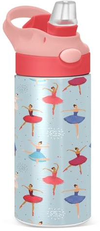 Sevdomey Bouteille d'eau pour enfants avec danseuses de ballet pour filles et garçons, bouteille d'eau isotherme anti-fuite en acier inoxydable de 350 ml avec paille pour l'école, la crèche, les