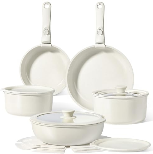 GiPP Pot and Pan Set with Detachable Handle, 15Pcs Induction Cookware Sets with Ceramic Non-Stick Coating, Stackable Cooking Pots Set, Mobile Cookware for All Stove Types, Oven Safe