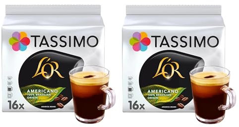 Tassimo L'OR Americano 100% Brazilian Coffee Pods (Pack of 2, Total 32 Capsules)