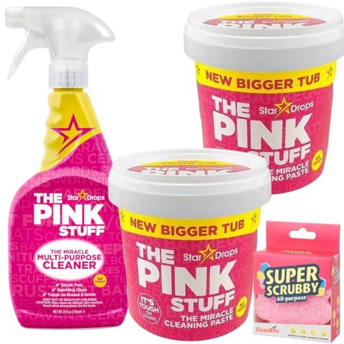 The Pink Stuff 2- Pasta de Limpieza Milagrosa 850g Y 1- Limpiador Multisuperficie 850ml, para tu hogar + 1-esponja